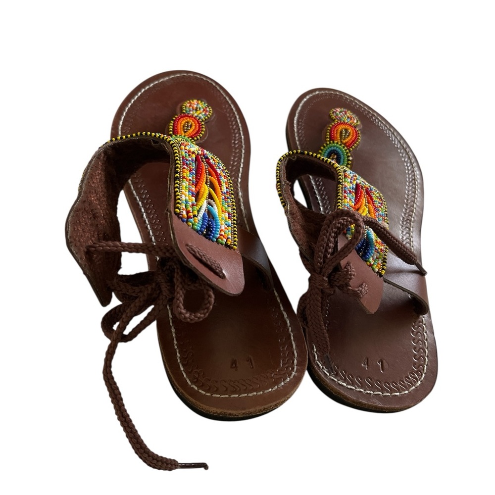 Colorful African Beaded Gladiator Sandals Size 41 (9.5) - Picture 4 of 5